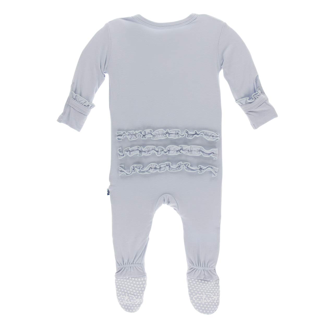 KicKee Pants Little Girls Solid Classic Ruffle Footie with Snaps - Dew, 6-9 Months