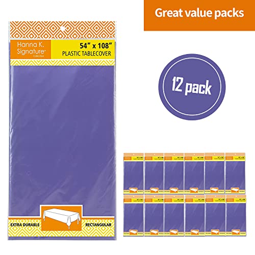 Image of Purple Disposable Plastic Tablecloth for Rectangle Tables (12 Pack) Premium Decorative Table Cloth for Parties, Events & Weddings, Indoors & Outdoors, 54 x 108 inches, Plastic Table Cover