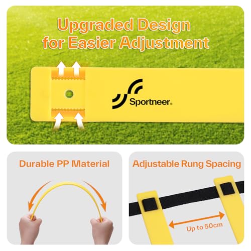 Sportneer Koordinationsleiter Set: Verstellbare Koordinationsleiter für Fussballtraining, Fußball Trainingszubehör mit Bodenanker & Tragetasche, fußball trainingsset für Kinder, Geschenk (Gelb)