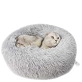 Queta Cama para Gatos Cama Encantadora para Mascotas, Cama para Perros pequeños Cama para Mascotas Cama Redonda Suave para Dormir para Gatos(60cm de diámetro Gris Claro)