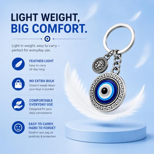 Image of Evil Eye Keychain for Bike Car and Home Keys with Adhesive Hook | Good Luck Protection Charm Key Ring | Stylish Evil Eye Key Chain for Positivity | Gifting & Decorative Purpose