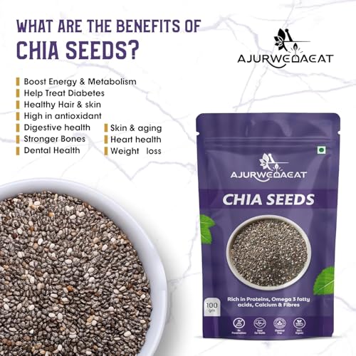 Image of AJURWEDAEAT Chia Seeds I Seeds for Eating | Seeds for Weight Management | Rich in Calcium, Protein & Fibre (100 GM - Pack Of 2)
