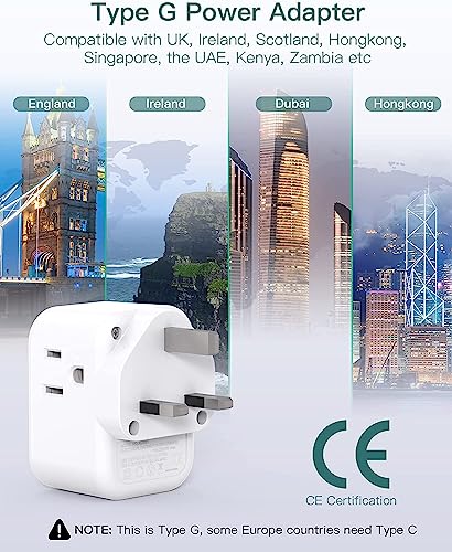 2-Pack US/CA to UK Ireland Travel Plug Adapter, Addtam Type G Power Outlet Adapter with 3 AC Outlets 3 USB(2 USB C), Travel Essentials for USA to Dubai Scotland British London Engl image 4