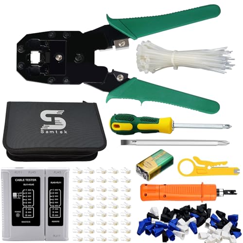 RJ45 Ethernet Network Tool Set 9-in-1 Professional Networking Cable Tester Tracer for RJ45 Ethernet LAN Cable RJ12 RJ11 Phone CCTV Cat5e Cat6, Cat7 cat8 Wire Crimper Cutter Punch Crimping Repair tools