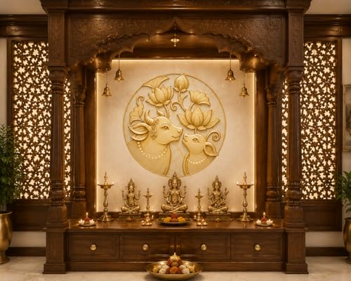 Image of Pichwai Cow Wallpaper for Mandir, Self-Adhesive Vinyl, Removable Marble Wall Sticker for Pooja Room & Temple (3x3)