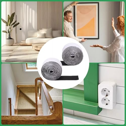 Image of WGLILO 1.5 Inch x 30 Feet Hook and Loop Strips with Adhesive, Double Sided Nylon Self Adhesive Tape for Home Office School and Crafting, Prevent Sofa Cushions, Mats, Mattresses from Sliding, Black