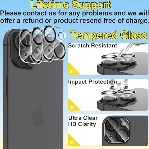 Image of 4youquality Camera Lens Protector for iPhone 15 and iPhone 15 Plus, 9H Tempered Glass, Case-Friendly, Anti-Scratch, Pack of 3