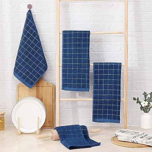 Image of Homaxy 100% Cotton Terry Kitchen Towels, 8 Pack, Navy Blue
