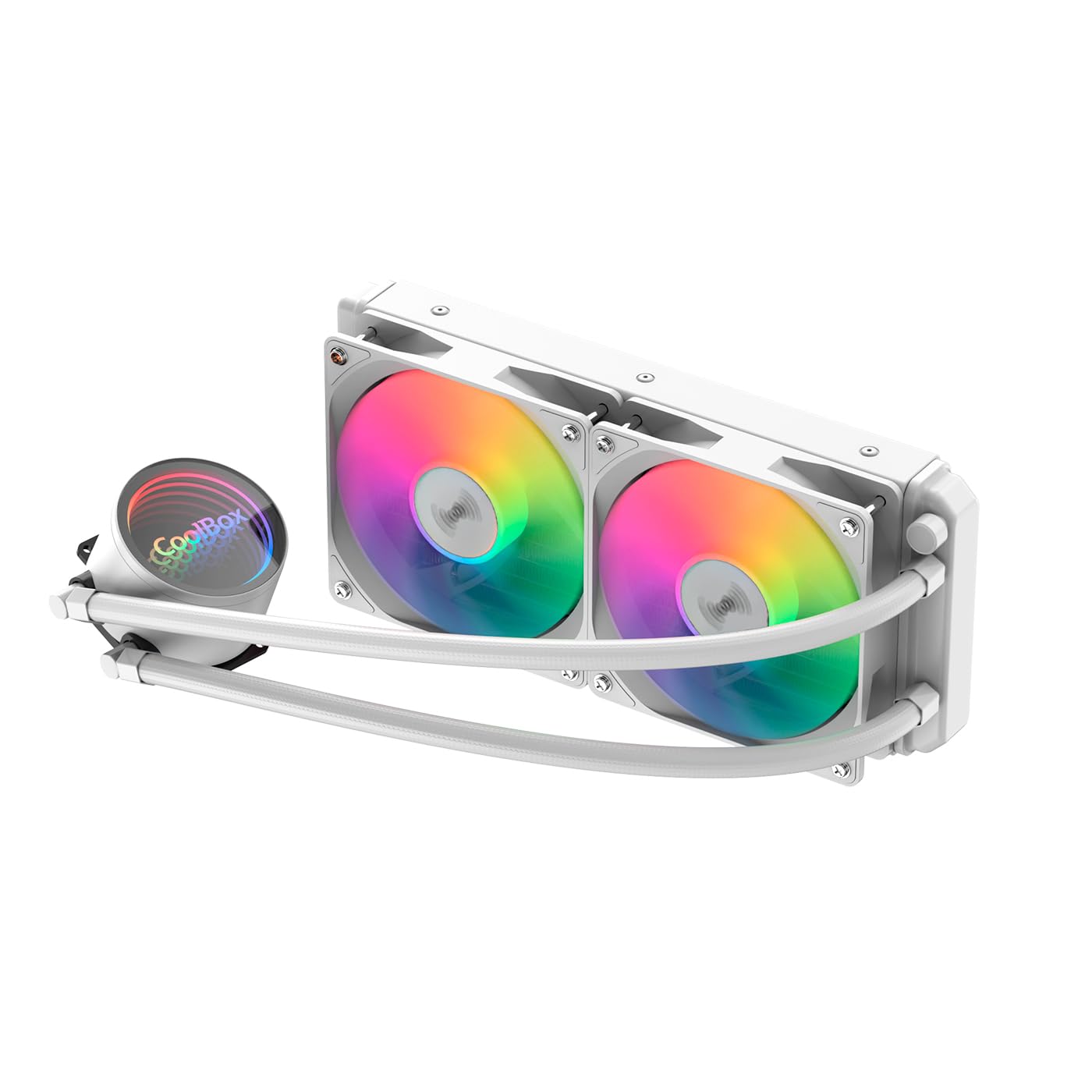CoolBox Infinity Liquid240 ARGB Refrigeración Líquida PC 240mm, TDP 250W, Ventiladores 120mm Silenciosos, Efecto ARGB Infinity, Silenciosa, Compatible con LGA 1700 y AM5 – Blanco