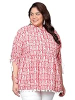 Indietoga Women's Pure Cotton Plus Size Longline Tunic Tops with Pockets (P10001442_Red Printed_7XL)