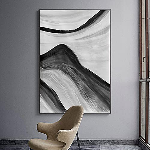 Cuadro abstracto geométrico negro y gris sobre lienzo moderno para salón escandinavo 40x60cm 4