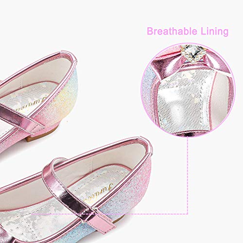 Furdeour Little Girl Princess Rainbow Shoes Gold High Heels Sequins Flower Girls Wedding Mary Jane Glitter Shoes Size 9 Cute Toddler Girls Dress Up Shoes (2701Rainbow 9) #TOP6