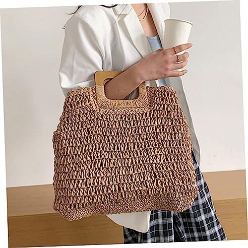 1pc Large Capacity Beach Weave Bag Versatile Shopping Storage Handbag for Beach Parties and Everyday Use for Summer Outings and4