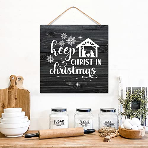 Panneau mural bois Keep Christ in Christmas 30cm pour salon