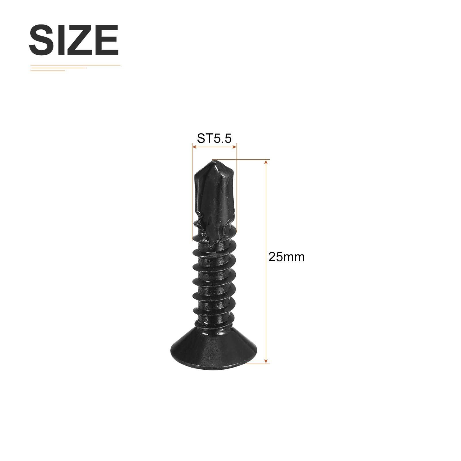 DTGN 100Pcs ST5.5x25mm Self Drilling Screws, 410 Stainless Steel Flat Head Phillips Sheet Metal Screw - Image 2