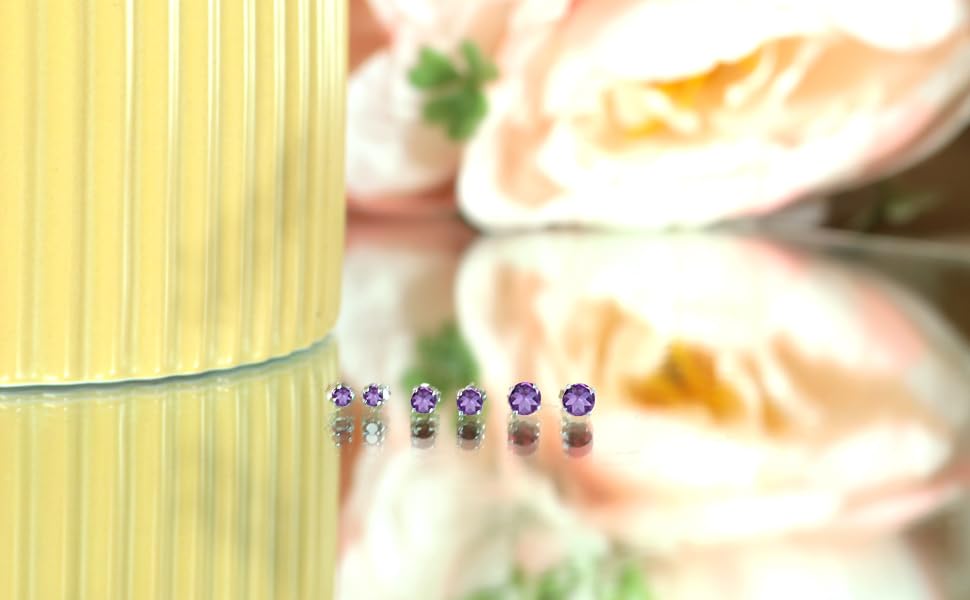 Sterling Silver African Amethyst Round-Cut Solitaire Stud Earrings for Women3