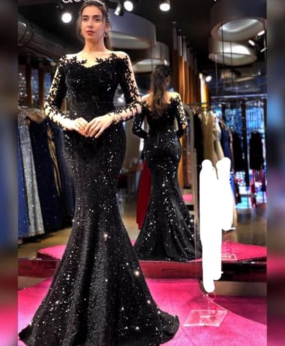 Sequin Lace Applique Prom Dresses 2025 Long Sleeve Ball Gown Mermaid Formal Wedding Party Evening Gown2