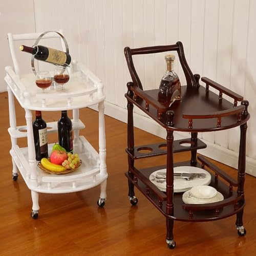 Chariot de Bar Roulant à 2 Niveaux - Chariot de Rangement Utilitaire pour Boissons et Cuisine - Chariot de Service Marron pour Salle à Manger et Divertissement à Domicile