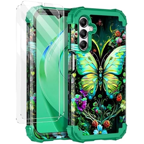 Rancase for Galaxy A15 5G Case,Three Layer Heavy Duty Shockproof Protective Case with 2 Tempered Glass Screen Protector for Samsung Galaxy A15 5G 6.5 inch,Forest Green Cover