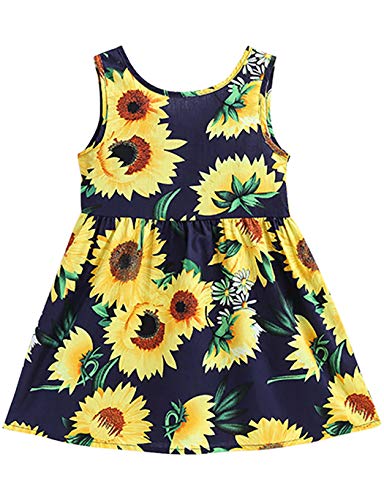 DHASIUE Vestidos sin Mangas para bebés y niñas, Estampado Floral, Vestido de Fiesta de Princesa para niños de 2 a 7 años, 2# Girasol/Azul Marino, 2-3 Años Cover