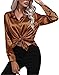 Women's Satin Silk Blouse Tops Long Sleeve Button Business Work Shirts Office Dress Tunic Blouses Elegant Clothes (Dark Brown,Medium)