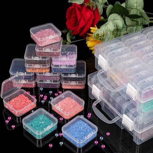 Image of Bead Organizer Box, Small Storage Containers, Craft Storage Box Rhinestone Organizer With Hinged Lid for Seeds Art Craft (2 Pack - 24 Slots Transparent)