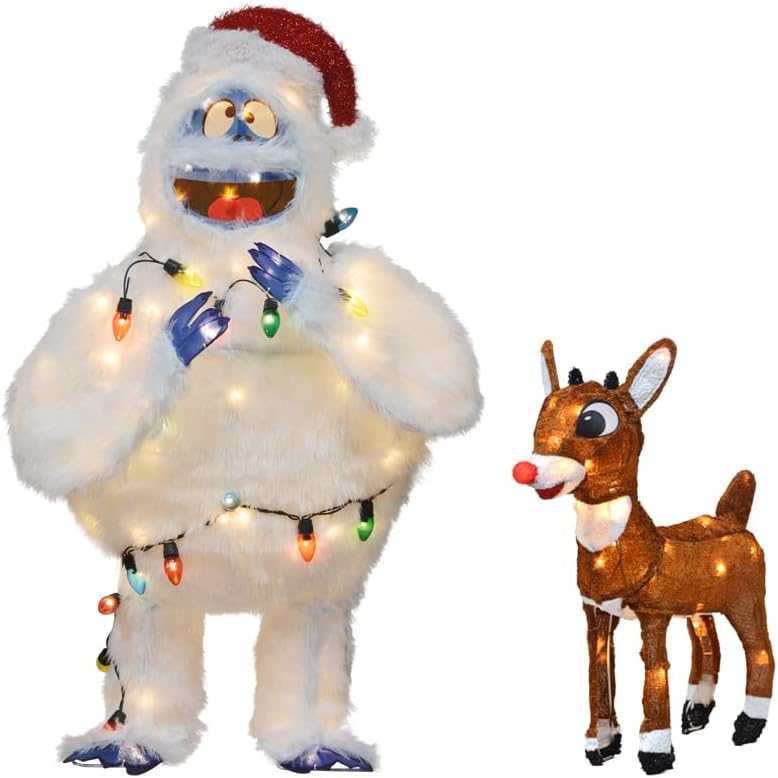 Special KIT: 32in Rudolph 3D PRELIT Yard Art Bumble with Light Strand Plus 24" Rudolph 3D PRE-LIT Yard Art Standing Rudolph with C9 Lights