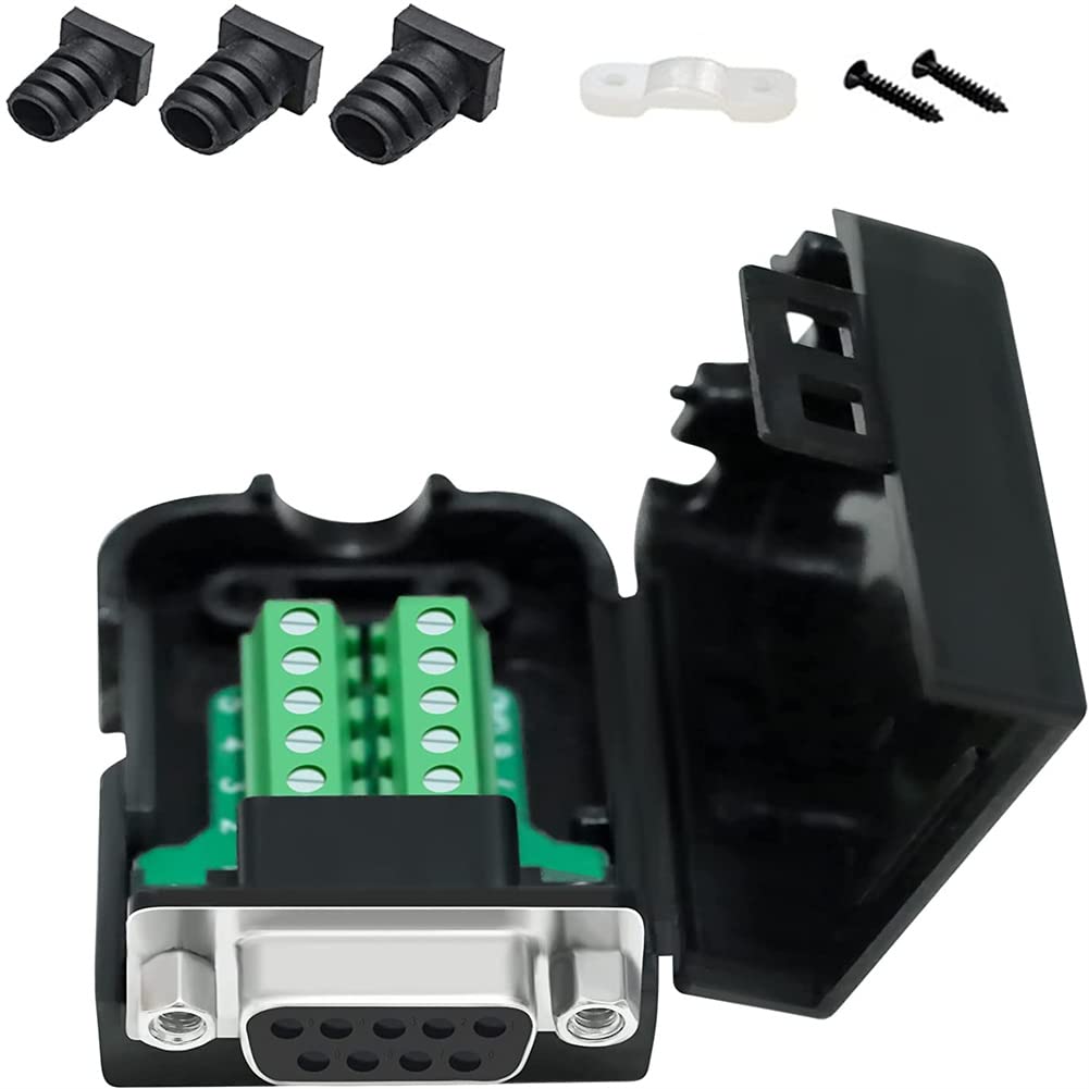 DTECH DB9 Breakout Connector RS232 Serial Adapter with Solderless Module Board with Terminal Block, Case, Nuts and Tail Pipes (DB9 female + nuts)ClimatePartner certified
