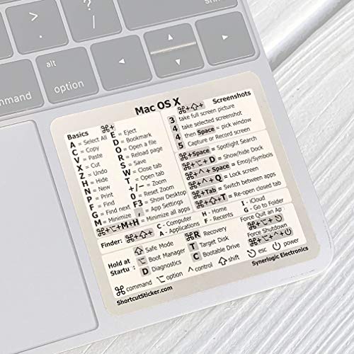 SYNERLOGIC Mac OS X + Big Sur Reference Keyboard Shortcut Cheat Sheet Sticker - White Vinyl size 2.9\"x2.6\"- For Intel Mac Air/Pro A1466 A1465 A1398 A1278 A1502 A1706 A1707 A1708 A1534 A1989 A2159 A2289 A1990 A2141 - Thumbnail 4