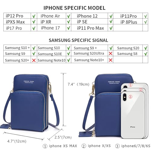 Image of myfriday Small Cell Phone Crossbody Bag, Multi-pocket & 6 Card Slots | 6 card slots, multi-pocket zipper layout and soft synthetic leather keep phone, lipstick, coins and keys ready outdoors