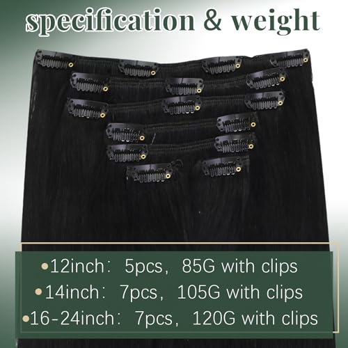 Image of Ugeat 24 Inch Jet Black Hair Extensions Clip in Remy Human Hair Long Straight Real Human Hair Clip in Extensions Full Head Set for Black Women 7pcs