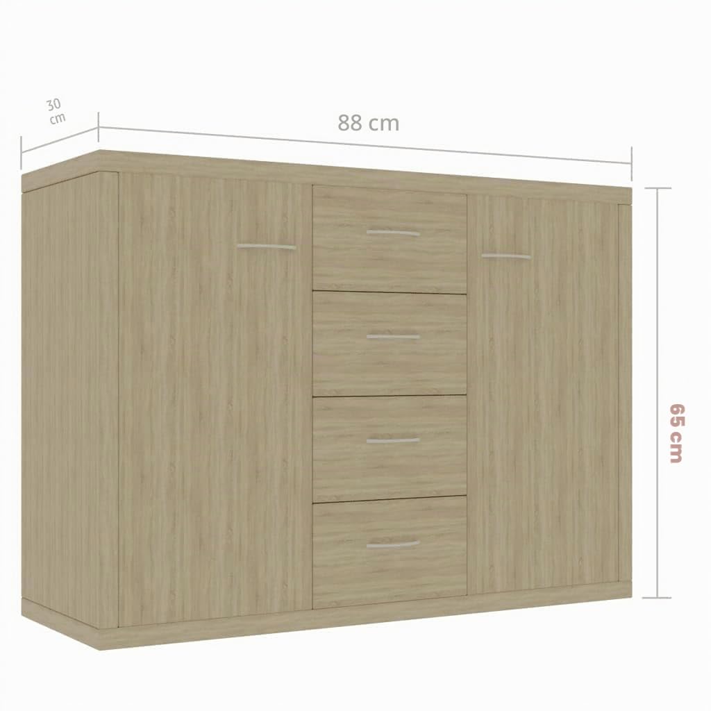 vidaXL Aparador de Madera Contrachapada Armario Auxiliar Cajonera Mueble Bajo Aparador Auxiliar en Salón Habitación Dormitorio Roble Sonoma