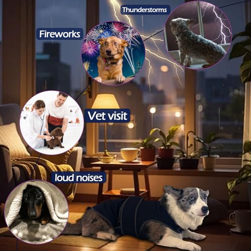 Image of Dog Anxiety Shirt, Calming Vest for Thunderstorm, Travel, Separation, Calming Coat Wrap for Dogs, Pet Stress Relief Anxiety Jacket (Dark Blue, Large)