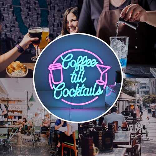 Image of Coffee Till Cocktail Neon Signs for Wall Decor Dimmable LED Neon Light Coffee Light Up Signs for Home Party Gift Office Bedroom Bar Decor