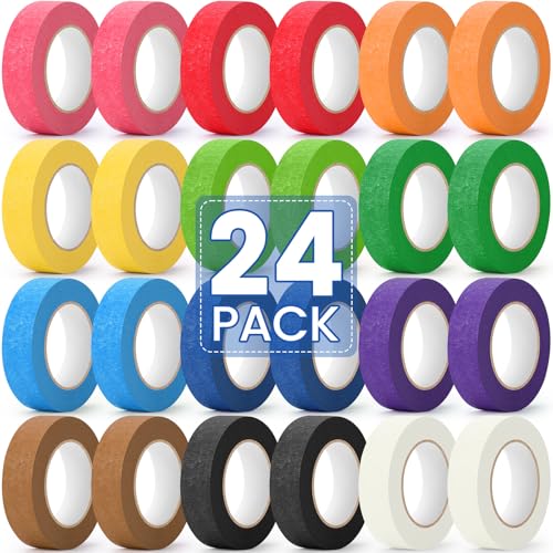 24 Rolls Colored Masking Tape 12 Colors 0.6 inch x 240 Yards Painters Tape