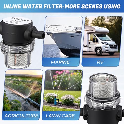 Image of Dreyoo 4 Pieces Water Pump Strainer 3 /8 ID Hose Barb, Mesh Filter Screen Inline Twist-on Plumbing Strainer 12v Dc for Rv Sprayer Marine Boat Camper Lawn