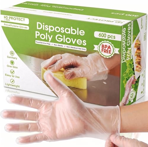 Keppi 600 Pack Disposable Food Prep Gloves – Clear Polyethylene, Latex- BPA & Powder-Free – Bulk Kitchen Gloves for Cooking, Catering, BBQ, Baking, Restaurant Food Handling
