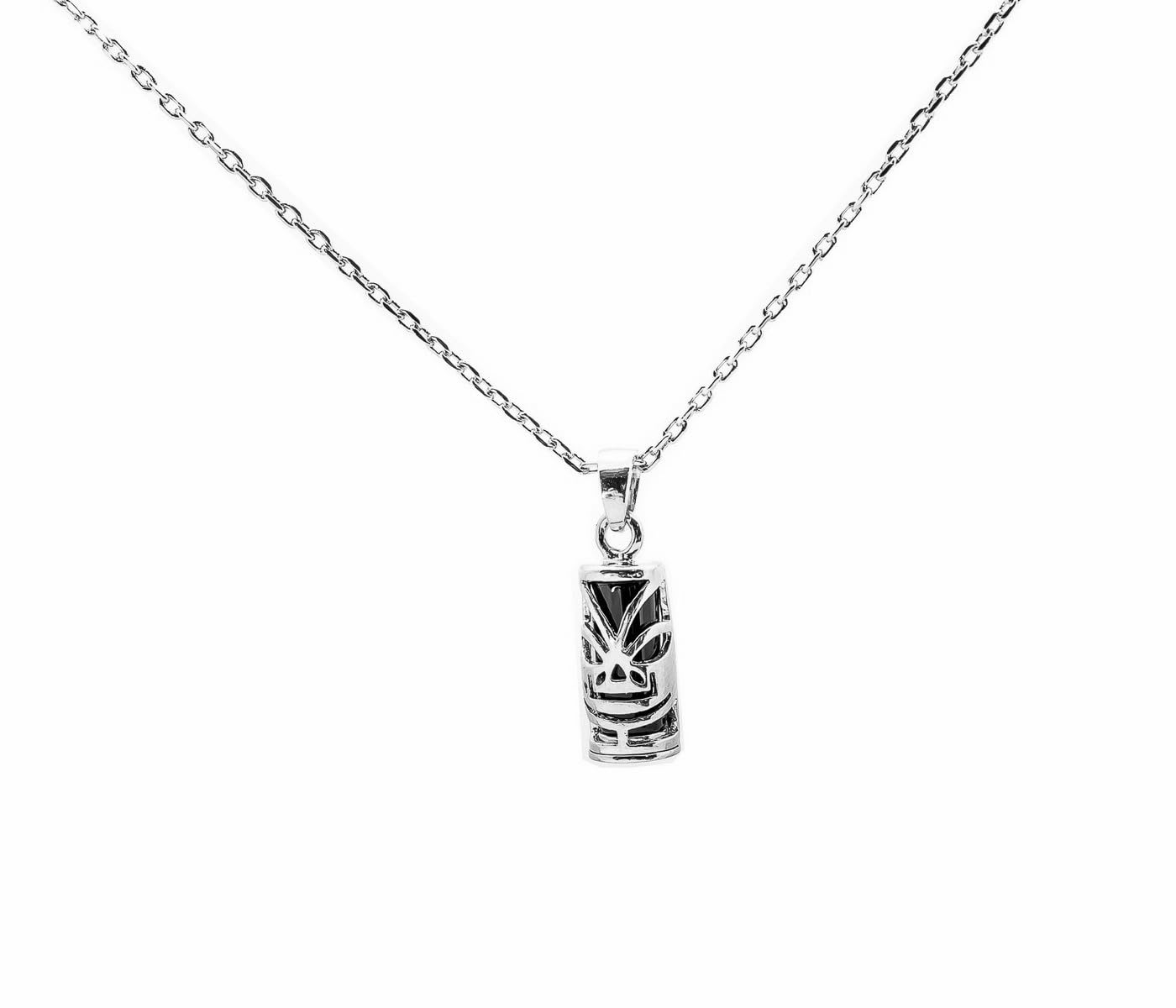 Collier 50cm | petit tiki | en argent massif 925 rhodié | pendentif et chaine avec boite | cadeau homme | Amulette tahitienne porte bonheur