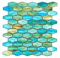 Tenedos Irregular Hexagon Iridescent Glass Mosaic Tile – Blue Gold Glossy Finish for Kitchen Backsplash Bathroom Shower Accent Wall Modern Design (1 Sheet)