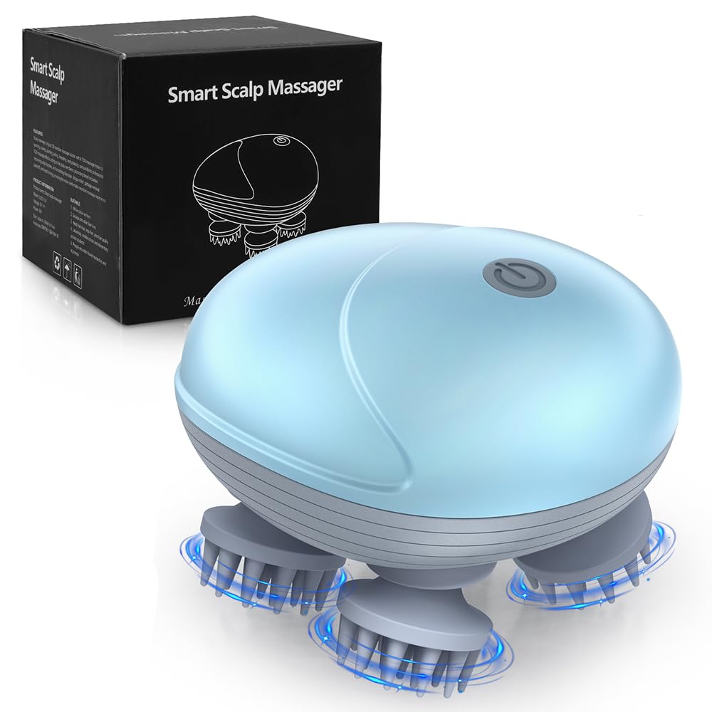 Upgraded Handheld Pet Massager for Dogs and Cats, Electric Cat Dog Massager, with 4 Rotatable Massage Heads, Three Modes, for Relieving Tight Stiffness Muscles, Promote Bonding (Light Blue)