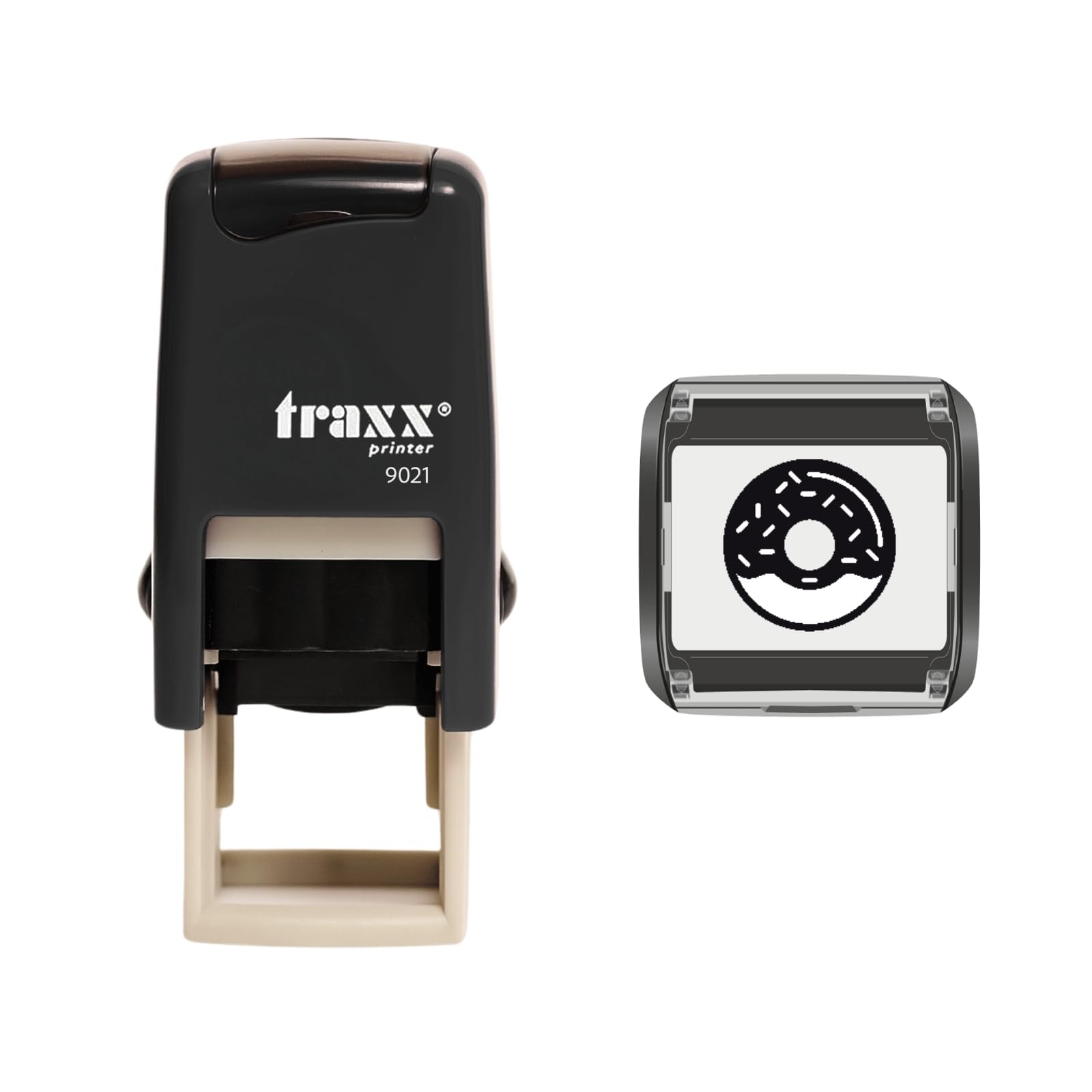 Traxx 9021 Loyalty Card Self Inking Rubber Stamp Dunkin Cafe Diner Doughnut *A Black Donut Ring Design*