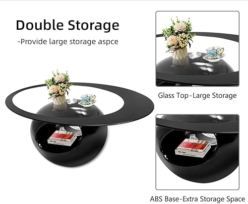 Miniatura 4 de Mesa de centro ovalada de cristal moderna con parte superior de vidrio templado y base hueca de alto brillo para almacenamiento, mesa central única