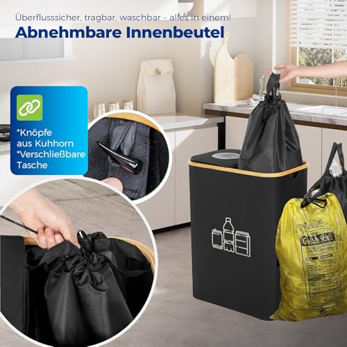 MidingChai 160L Gelber Sack Ständer + Pfandflaschen Sammelbehälter 2-in-1,Für 60L-120L Gelber Sack，Gelber Sack Mülleimer mit Deckel, Müllsystem für Küche & Haushalt - Schwarz