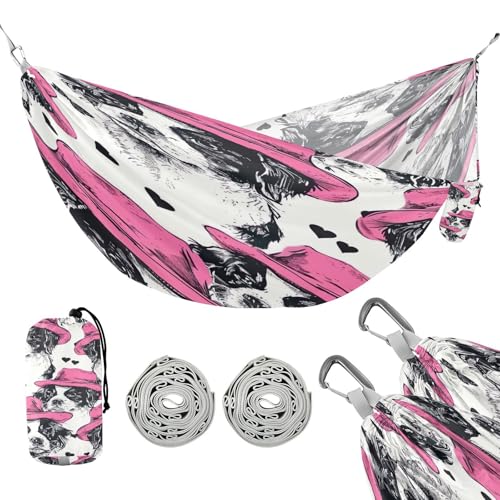 ATTX Pink Hats Dog Camping Hammock - Lightweight & Portable Hammocks, Heavy Duty 330lbs Capacity for Indoor, Hiking, Backpacking, Travel, Backyard, Beach#475