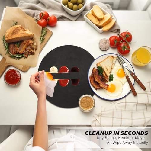 Image of UnivoColors Placemats Round Faux Leather Placemats Set of 4-Waterproof-Wipe Clean-Heat Resistant-Anti Slip Dining Table Place Mats,Suitable for Indoor & Outdoor Use,15 inch.Retro Black