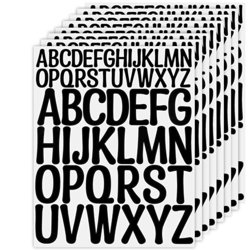 NISENTIA Buchstaben Aufkleber 416 Stück/8 Blatt Selbstklebende Buchstaben Vinyl Sticker Buchstaben zum Aufkleben Klebebuchstaben Wetterfest für Postfach Schilder Adressnummer DIY (Schwarz)