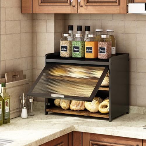 Consejos para Comprar Paneras comprados en linea. 43 GILLAS Caja de Pan Grande de Doble Capa, Paneras para Mostrador de Cocina, Contenedor de Madera con Ventana Acrílica, Caja de Pan Grande para Almacenar Base para Cupcakes Pastel...