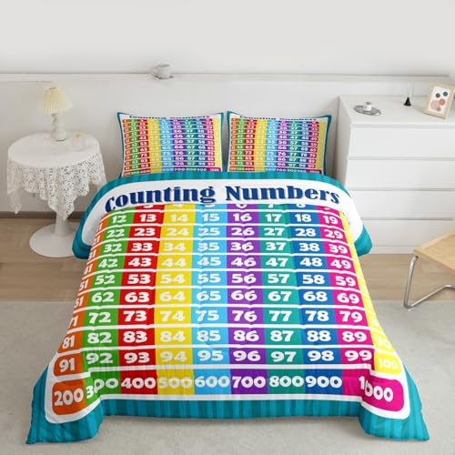 Image of Feelyou Numbers Alphabet Bedding Set King, Educational Learning Comforter for Kids Boys Girls Numbers Comforter Set Learning Time Duvet Set with 2 Pillow Case