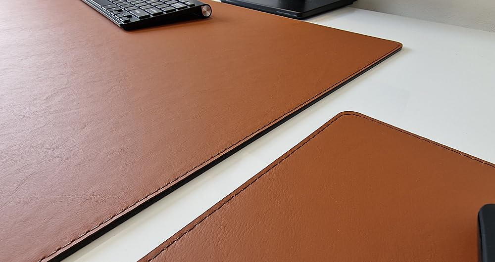 PM Schreibtischunterlage Echt Leder cognac braun mit Mauspad Rindsleder (60cm x 40cm)