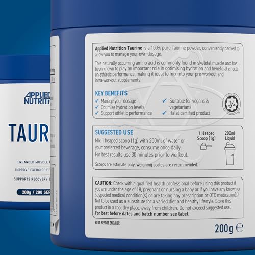 Taurine en Poudre, Taurine 1000 mg, Taurine Pure, Complément Naturel pour Hydratation, Endurance Musculaires, Idéal pour Entraînement, Soutient les Fonctions Cardiaques (200 g – 200 Portions) – Image 7